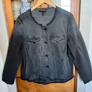 Lane Bryant Ombre Distressed Raw Hem Black Denim Jacket Plus Size 18